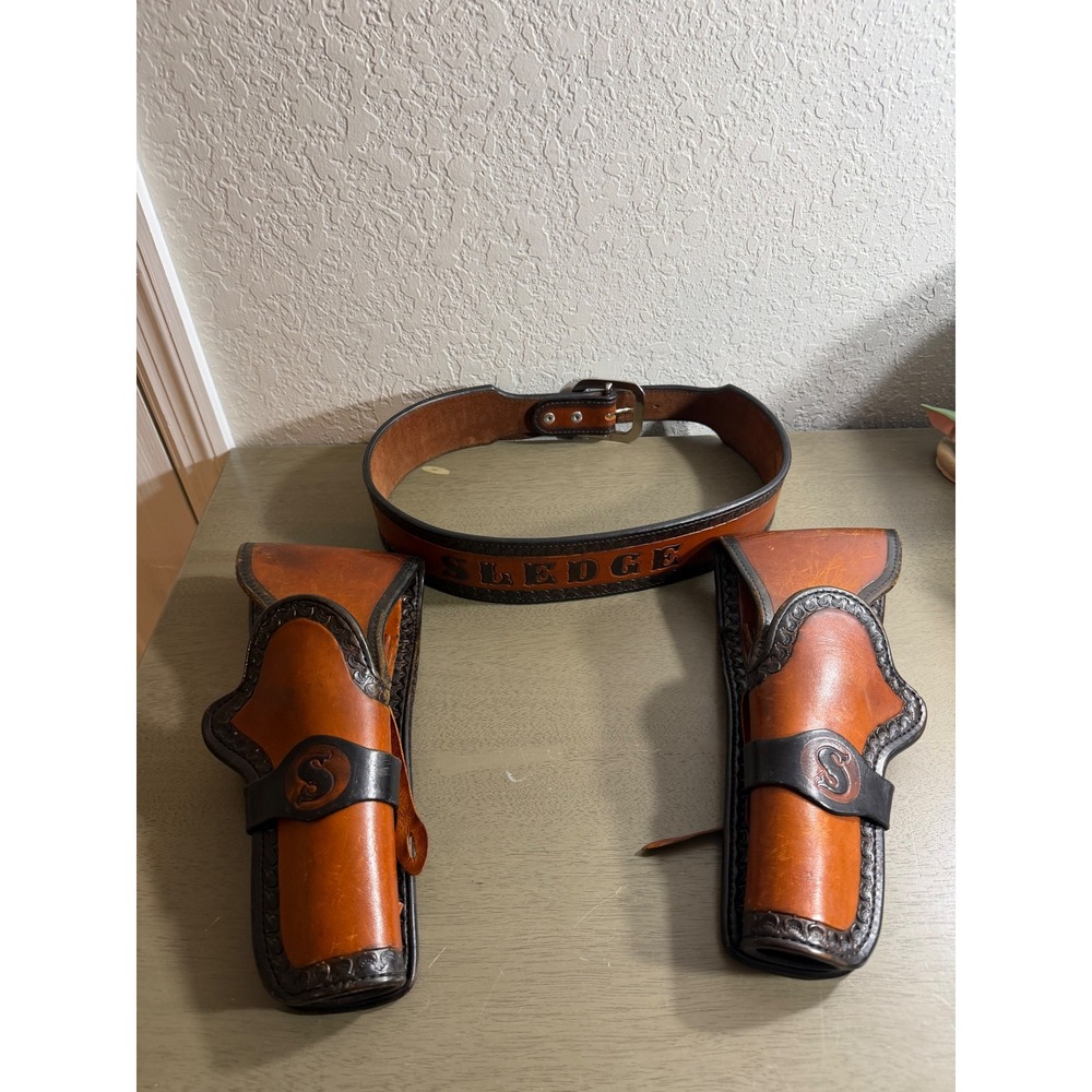 Western Custom Leather Double Holster Rig Western Belt Sledge Handmade